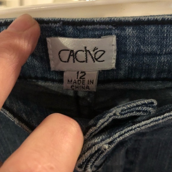 Cache size 12  blue high rise wide  leg jeans cuffed Pintuck front seams - Picture 3 of 13